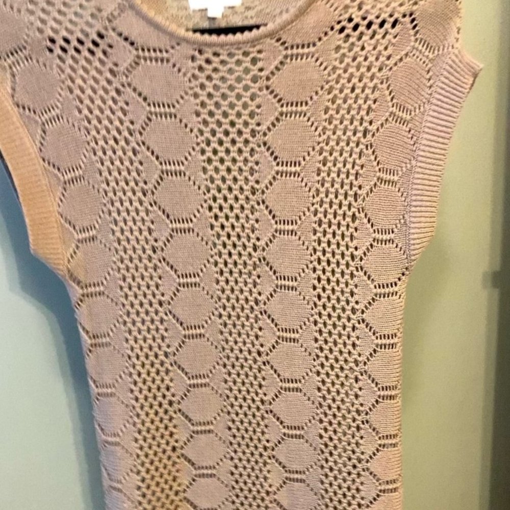 Boho Tan Knit Patterned Short Sleeve Tunic